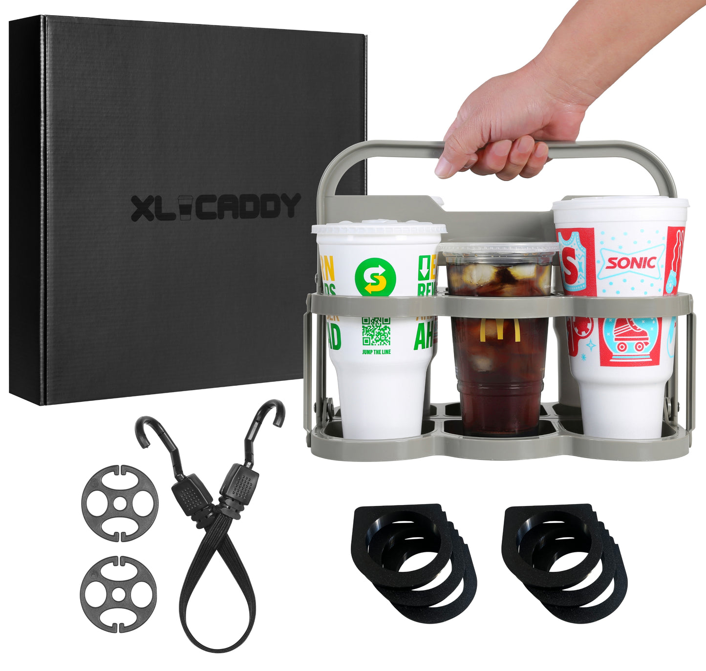 XL CADDY | Delivery Cup Holder for Door Dash | Uber Eats Cup Holder | 44 oz Drink Carrier | XL Drink Carrier | Sonic Drink Carrier | Foldable Drink Carrier | Unbreakable
